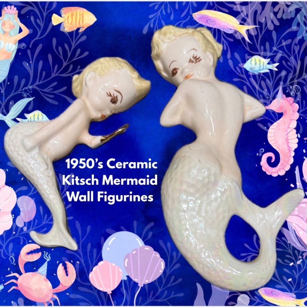 1950’s Ceramic Mermaid Wall Figurines